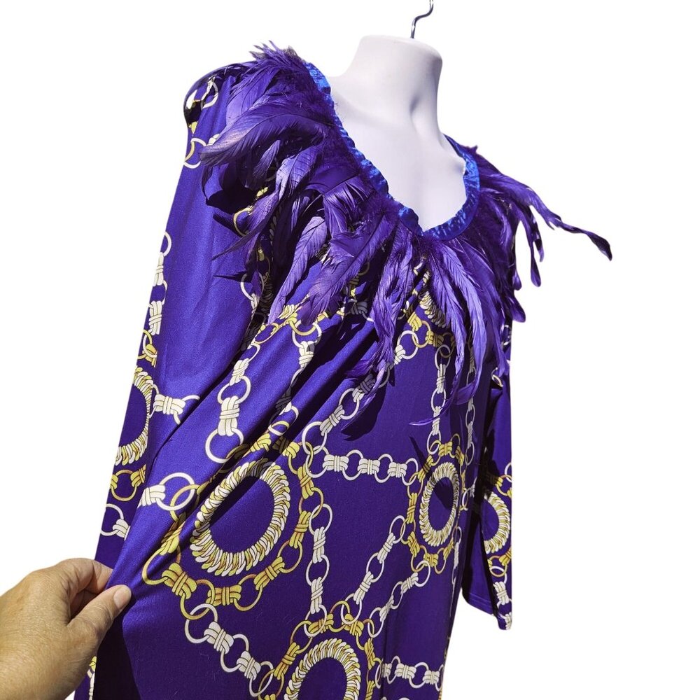 Purple Feather Maxi Drag Gown Chain Print 4XL Tall Mardi Gras Mens XL - 2X Tall - Picture 12 of 14